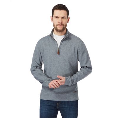 Big and tall grey zip funnel neck sweater